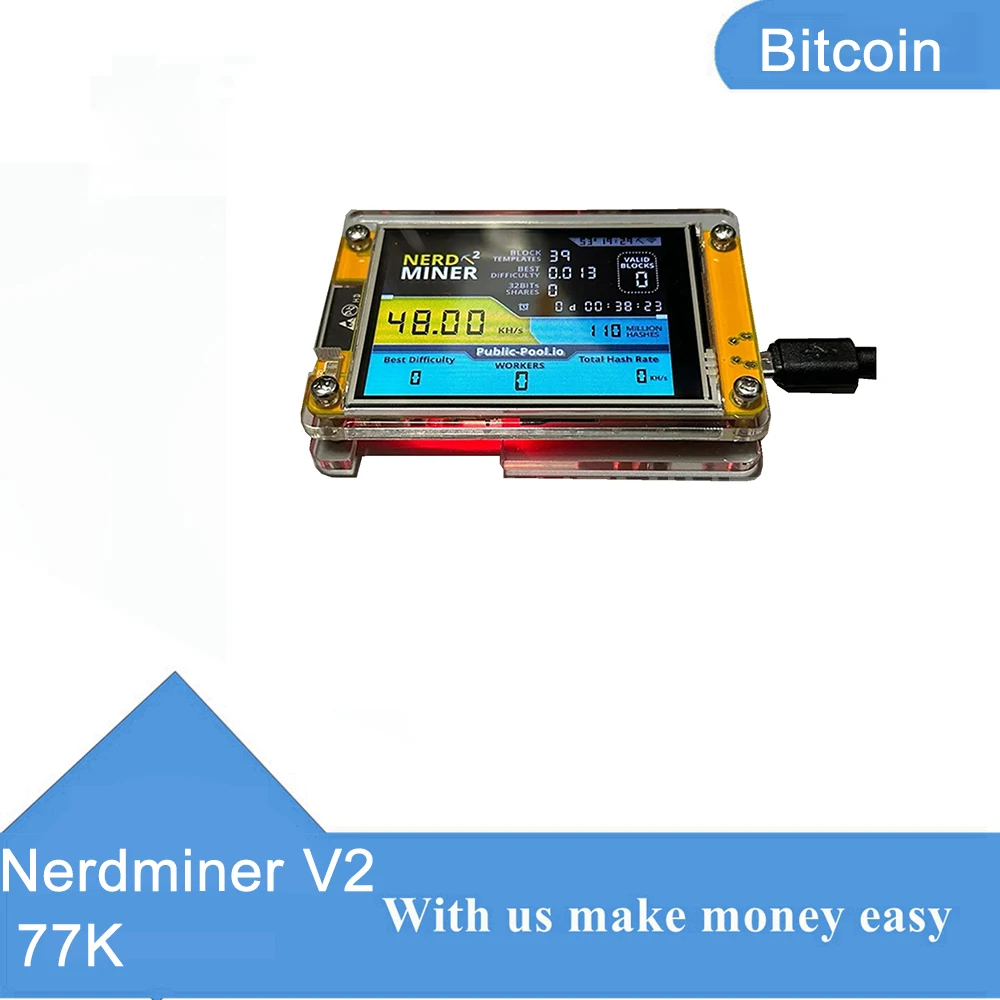 

NerdMiner V2 2,8 дюймовый дисплей BTC Solo, лотерея, Nerd Miner 56KH/S, криптомайнер btc, Соло Майнер