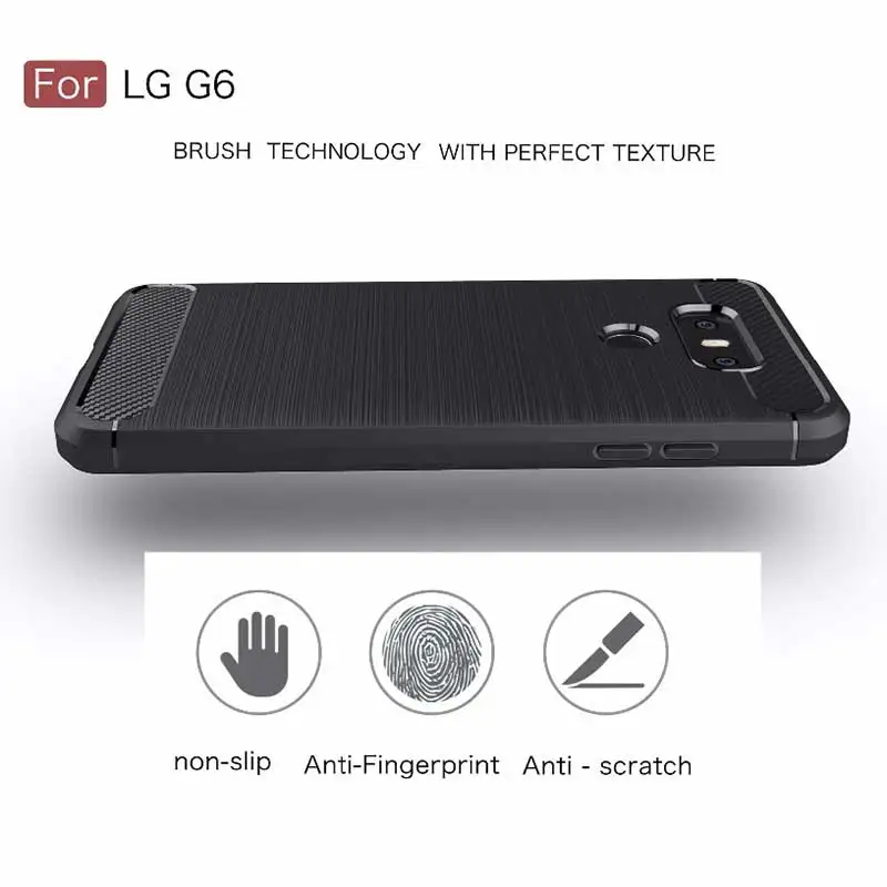 HereCase Phone Case For LG G6 Carbon Fiber Brushed Wire Drawing Silicone Cover For LG G 6 LGG6 5.7 inch Mobile Phone Shell