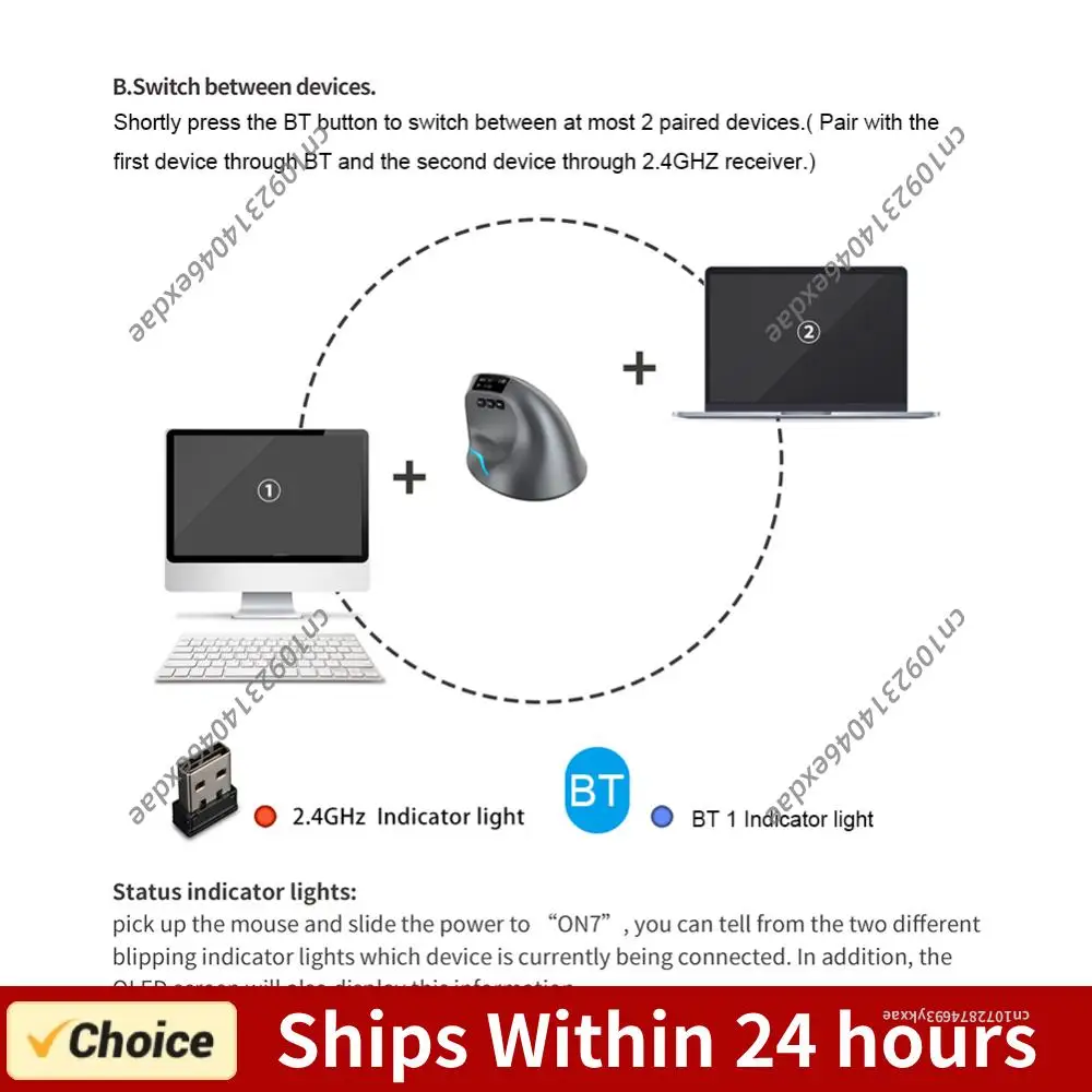 

3200DPI Wireless Gaming Mouse Ergonomic Vertical Gaming Mouse 8 Buttons 2.4G Rechargeable for PC Laptop for Office Home