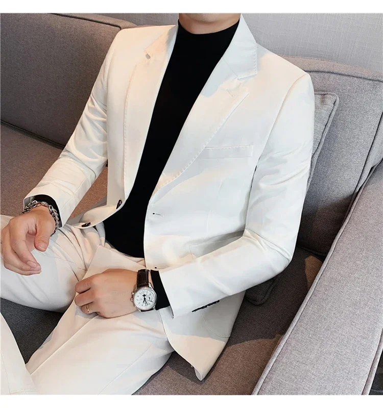 Fashion Boutique Men\'s Business Casual Blazer Slim Fit Jacket Black White Party Dress Wedding Suit Top M-3XL