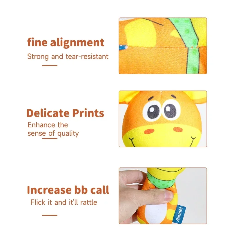 Baby Cartoon Animal Handheld Rattle Toys Squeaky Sound Placation Soothing Plush Grip Toys Newborns Soft Stuffed Animal Toys Gift