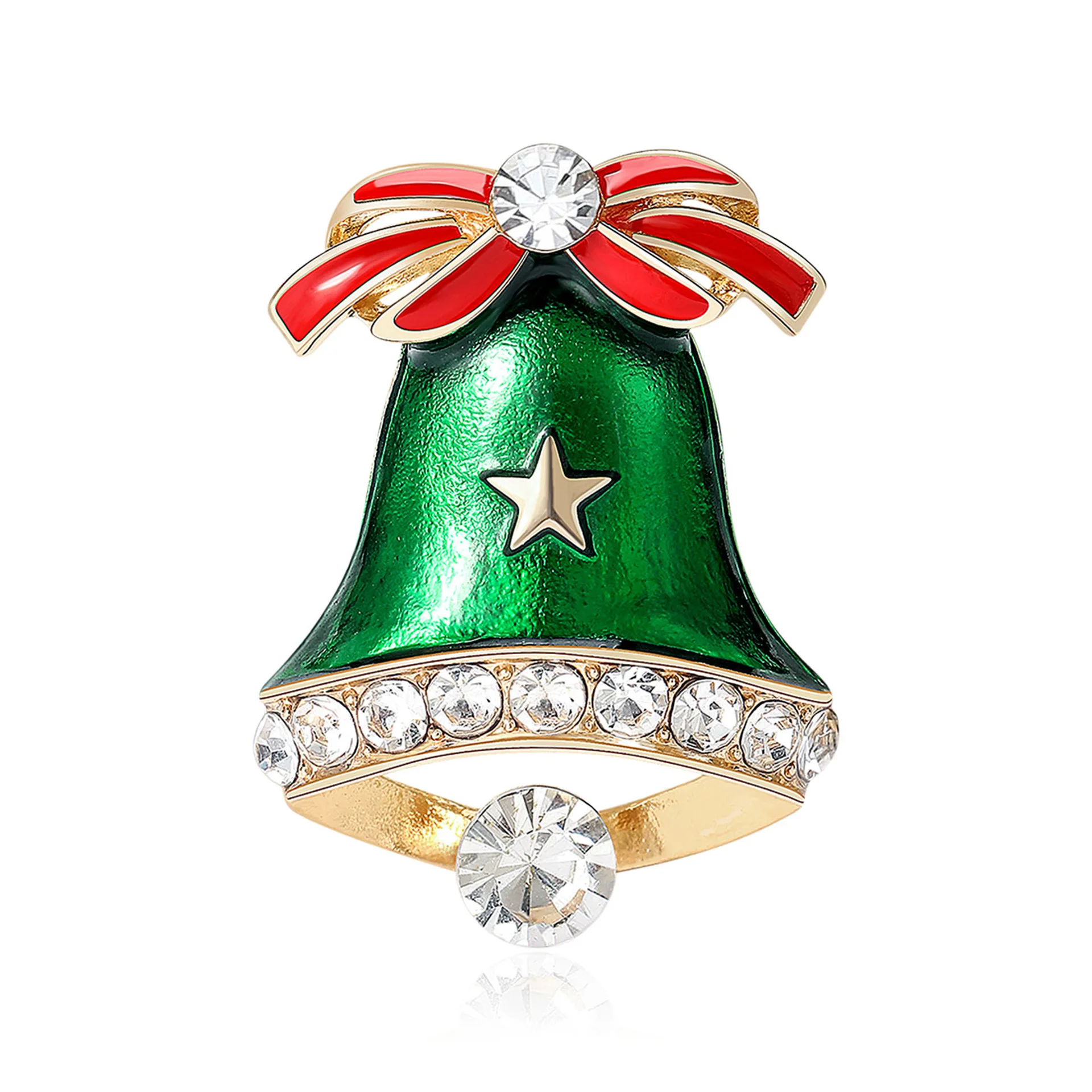 Christmas Bell Brooch Lapel Pin Vintage Xmas Bells Brooch Red Bow Clear Rhinestone Star Lapel Pin Holiday Decoration Craft Gift
