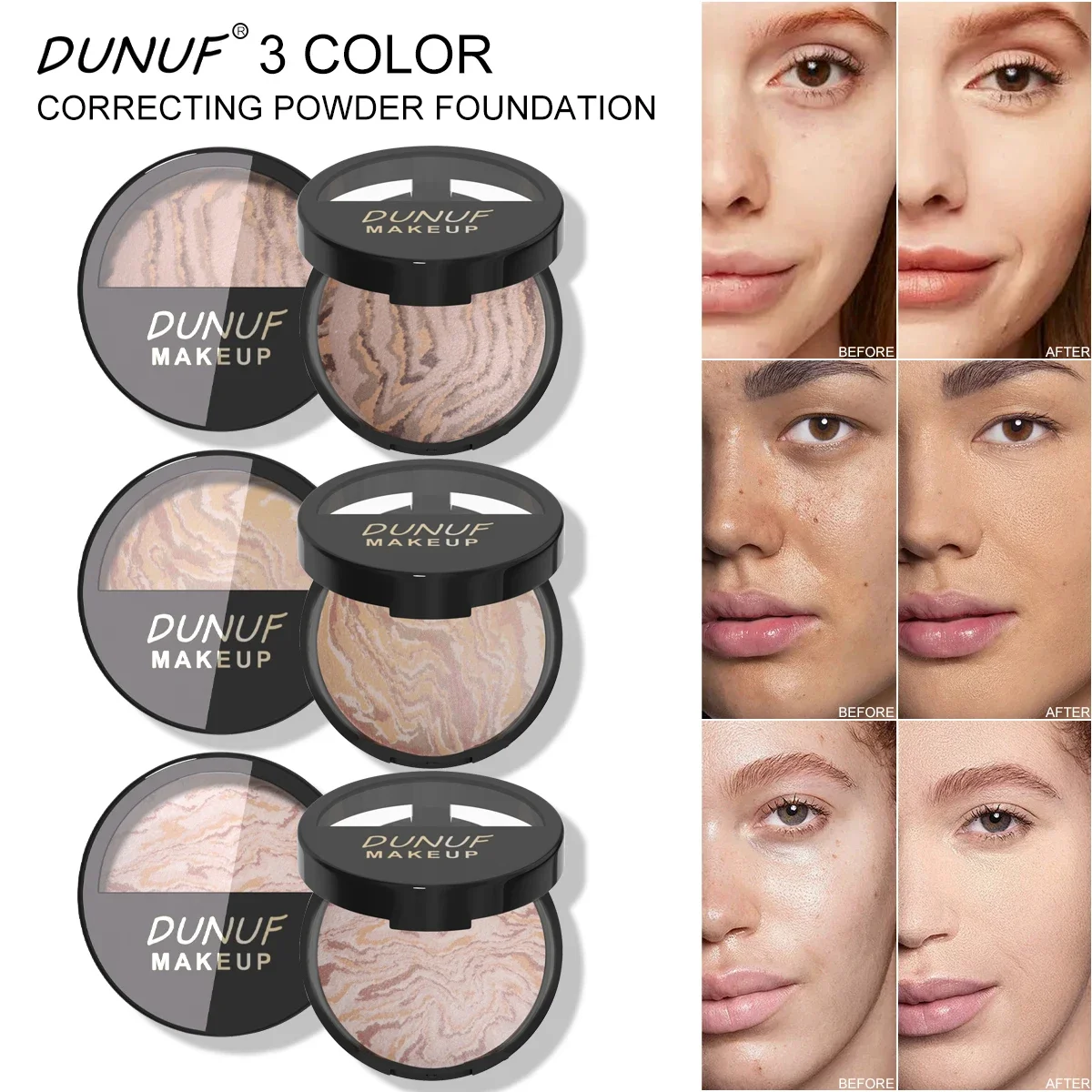 لوحة هايلايتر تدوم طويلاً، مقاومة للماء للتحكم في الزيت، خفيفة الوزن، بودرة إعداد كونتور، مكياج للوجه، 3 ألوان