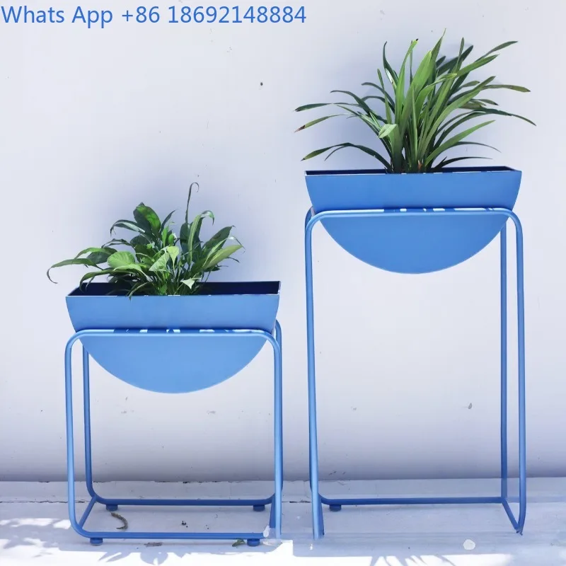 

Полукруглая синяя подставка для цветов, комбинированный дизайн, цветочный горшок, железное искусство, комнатное зеленое растение, современный минималистичный мобильный балкон
