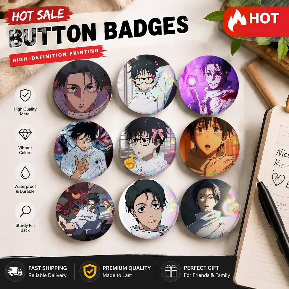 Y-yuta O-okkotsu Snap-in Pins Cartoon Character Round Creative Brooches For Backpack Accessories Jewelry Gifts