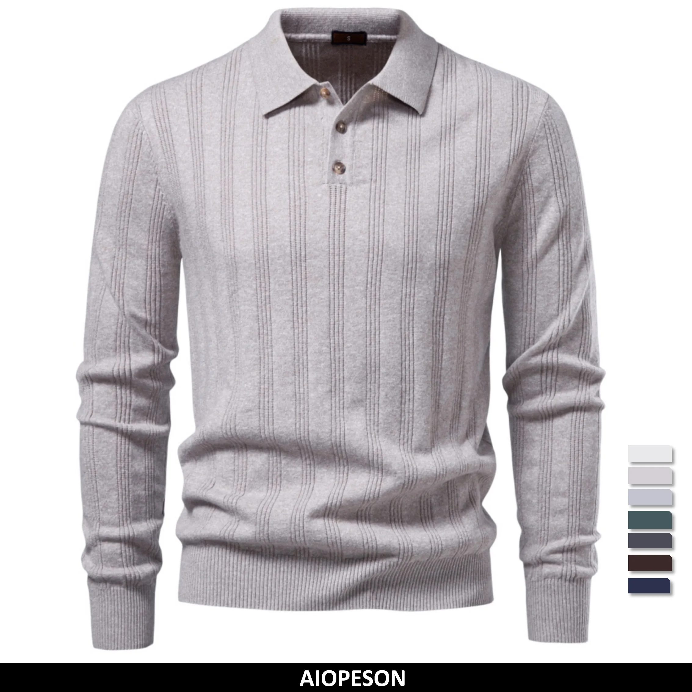 Men's Knit Faux Cashmere Polo Solid Color Long Sleeve Polo Shirt Ribbed Half Placket Casual Business Autumn 7 Colors Sweater