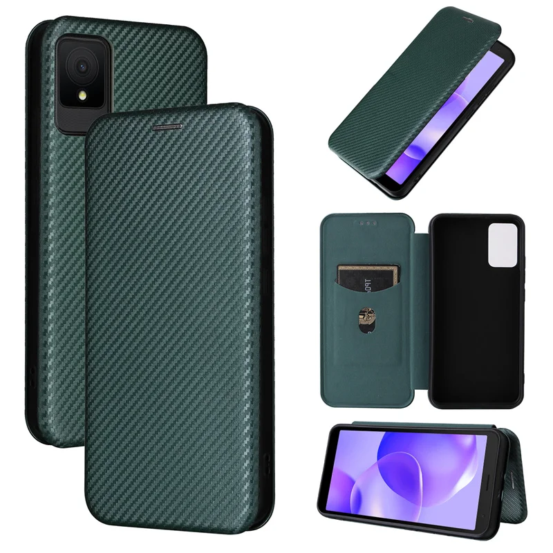 For TCL 502 Simple Carbon Fiber Self Adhesive Drop Resistant Shock Phone Case TCL 502 Magnetic Wallet Case with Lanyard