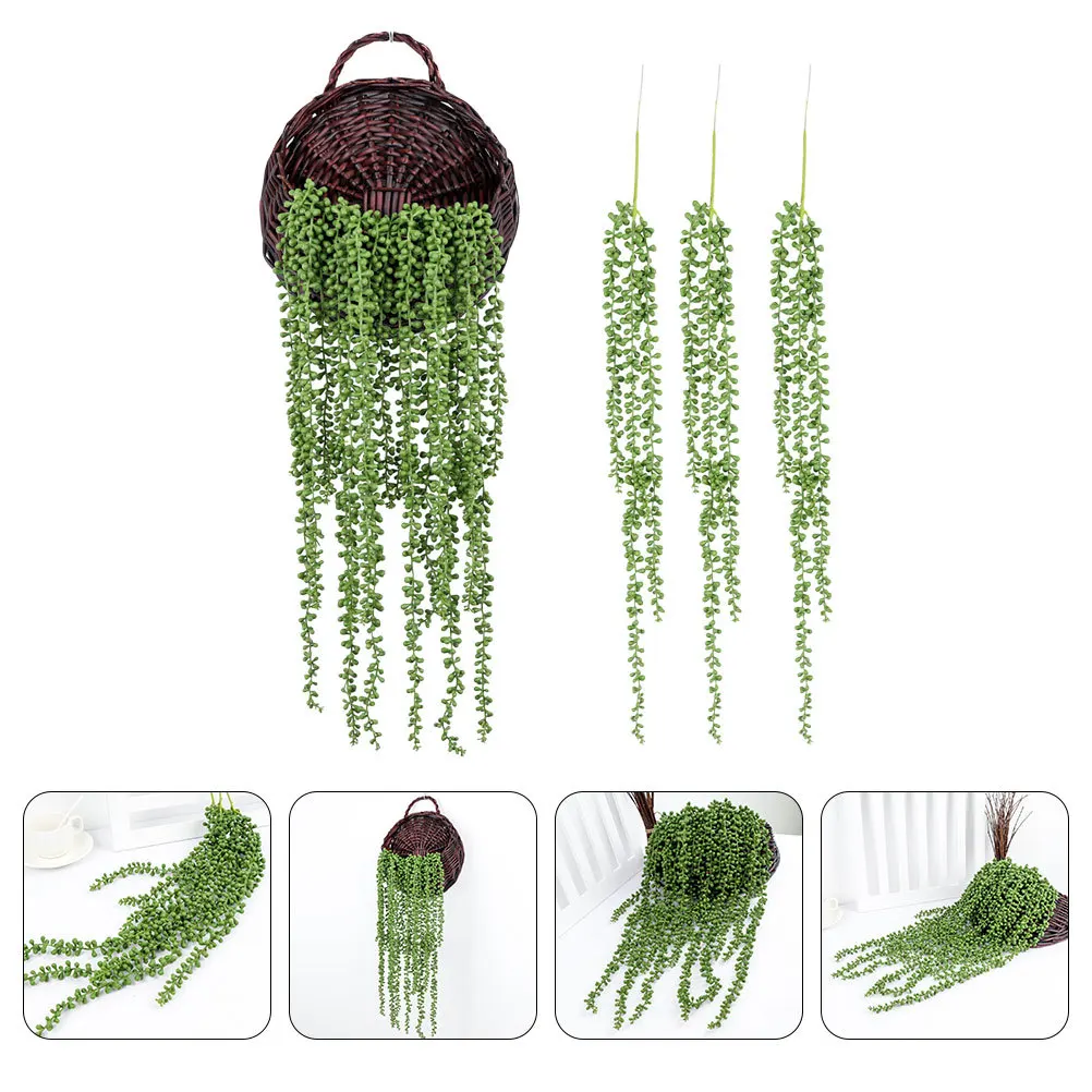 

4pcs Fake String Of Pearls Artificial Hanging Plant Lightweight Decor For Indoor Outdoor Party Wedding Home Wall Simulation