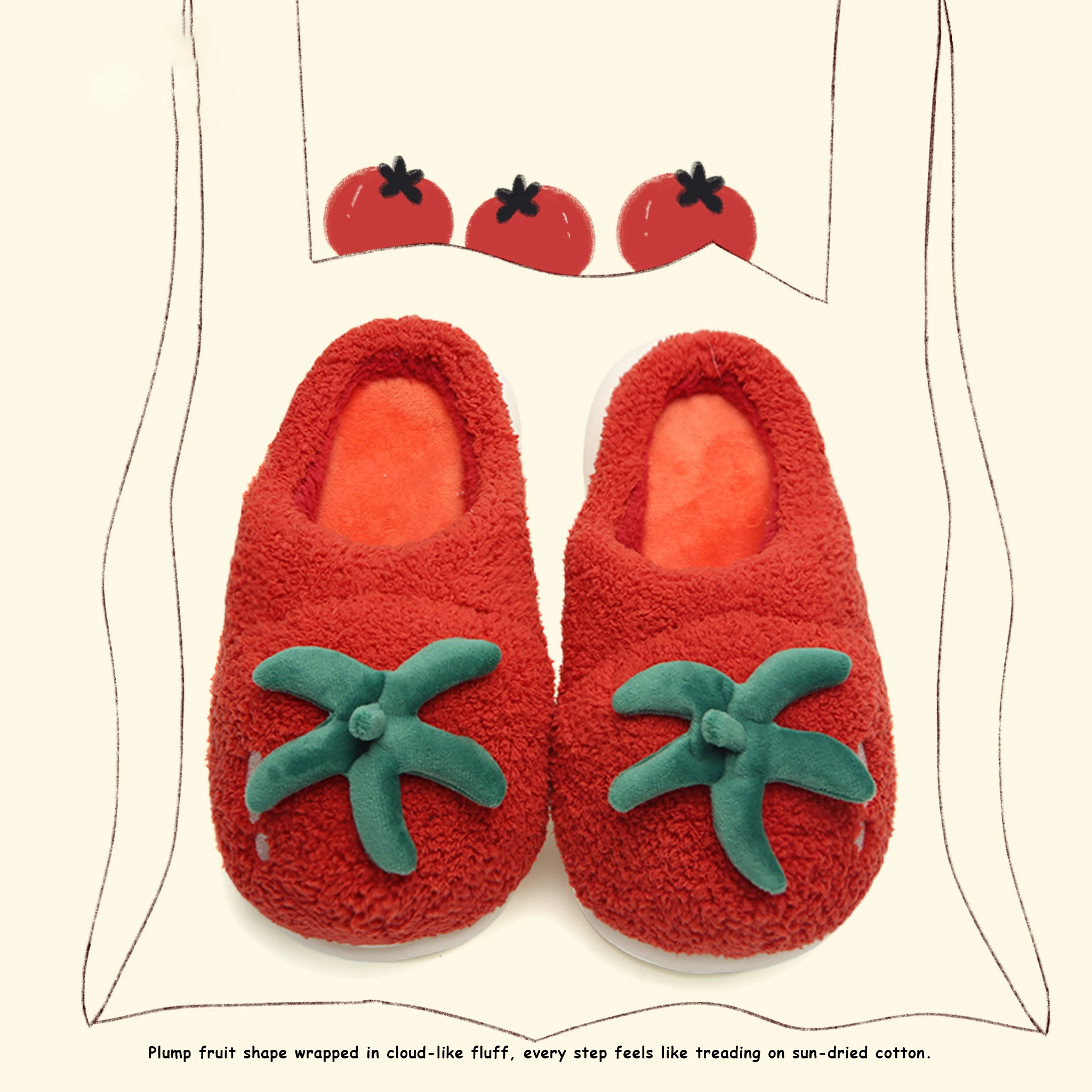 

Cute Tomato Shape Cotton Slippers Women's Winter Home Warm Cartoon Parent-child Slippers Outdoor Fluffy Comfort Warm Shoes