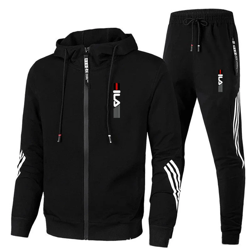 2024 Men\'s Hoodie+Pants Two Piece Set Hoodie Jacket Sports Zipper Sports Set Sports Jogging Leisure Fitness Men\'s Clothing