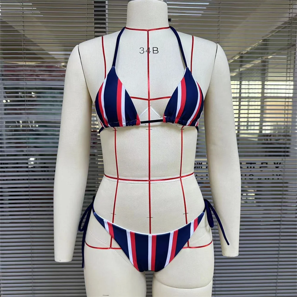 

Vintage Striped Bikinis Set String Backless Swimwear Extrem Bikini Thong Swimsuit Beach Wear Women Bathing Suit Biquini Feminino