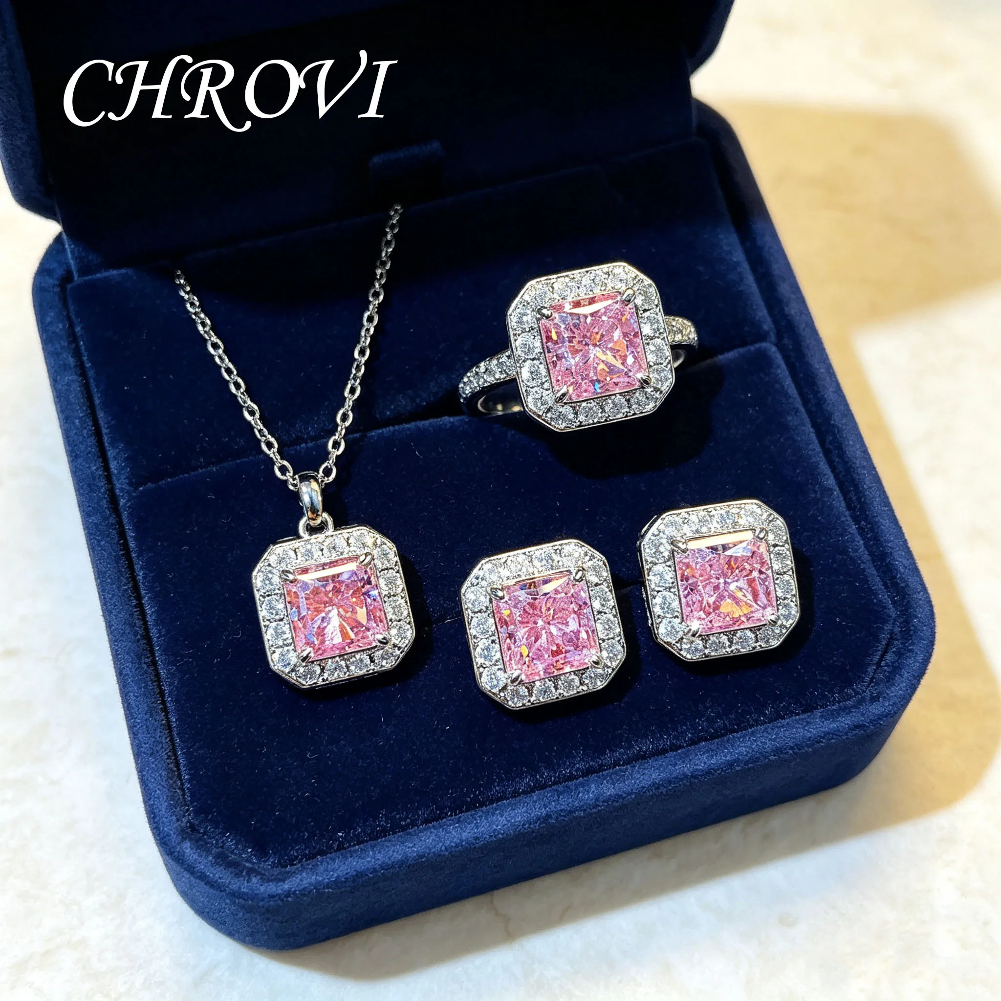 Exquisite 925 sterling silver fashionable multi-purpose ice flower necklace pendant stud earrings ring gemstone set for women