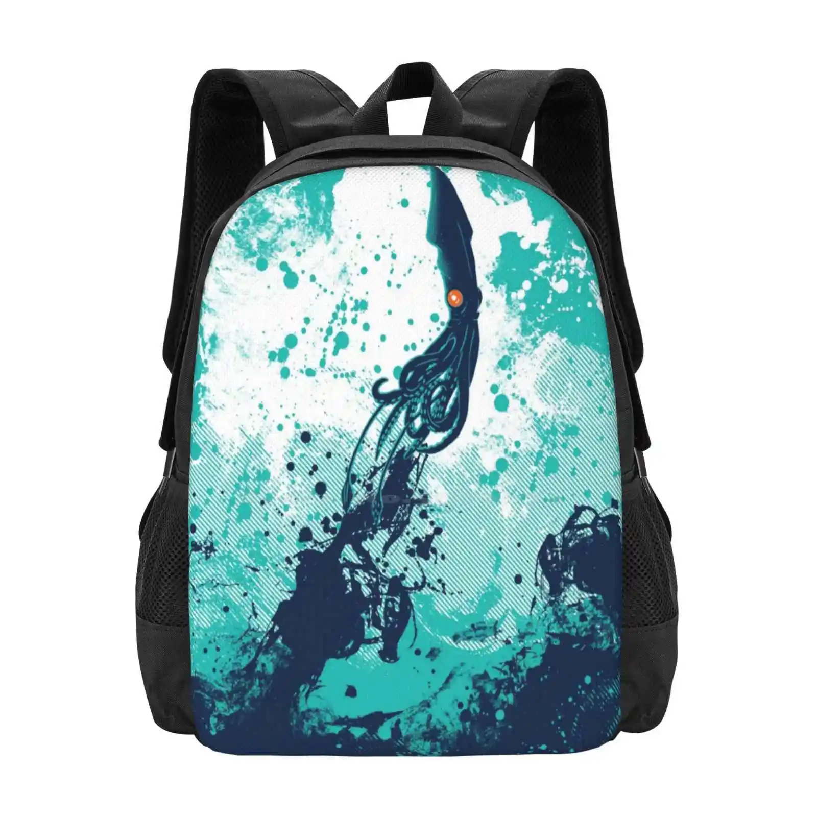 Squid Splash Hot Sale Schoolbag Backpack Fashion Bags Undersea Ocean Squid Seamonster Splash Water Color