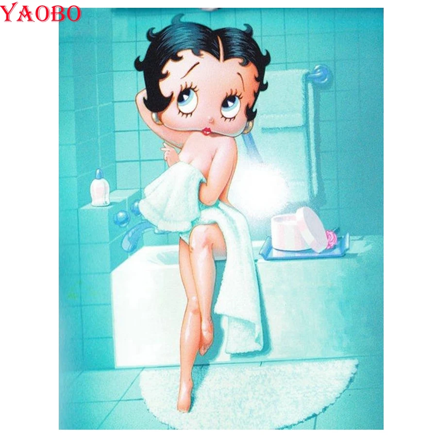 Full square round Diamond Embroidery bathing girl cartoon 5D DIY Diamond Painting Cross Stitch mosaic Bathroom decoration art