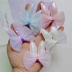 20pcs Bunny ear with Bow Padded Appliques Bow Children Hair Accessories For Sewing Supplies DIY Craft