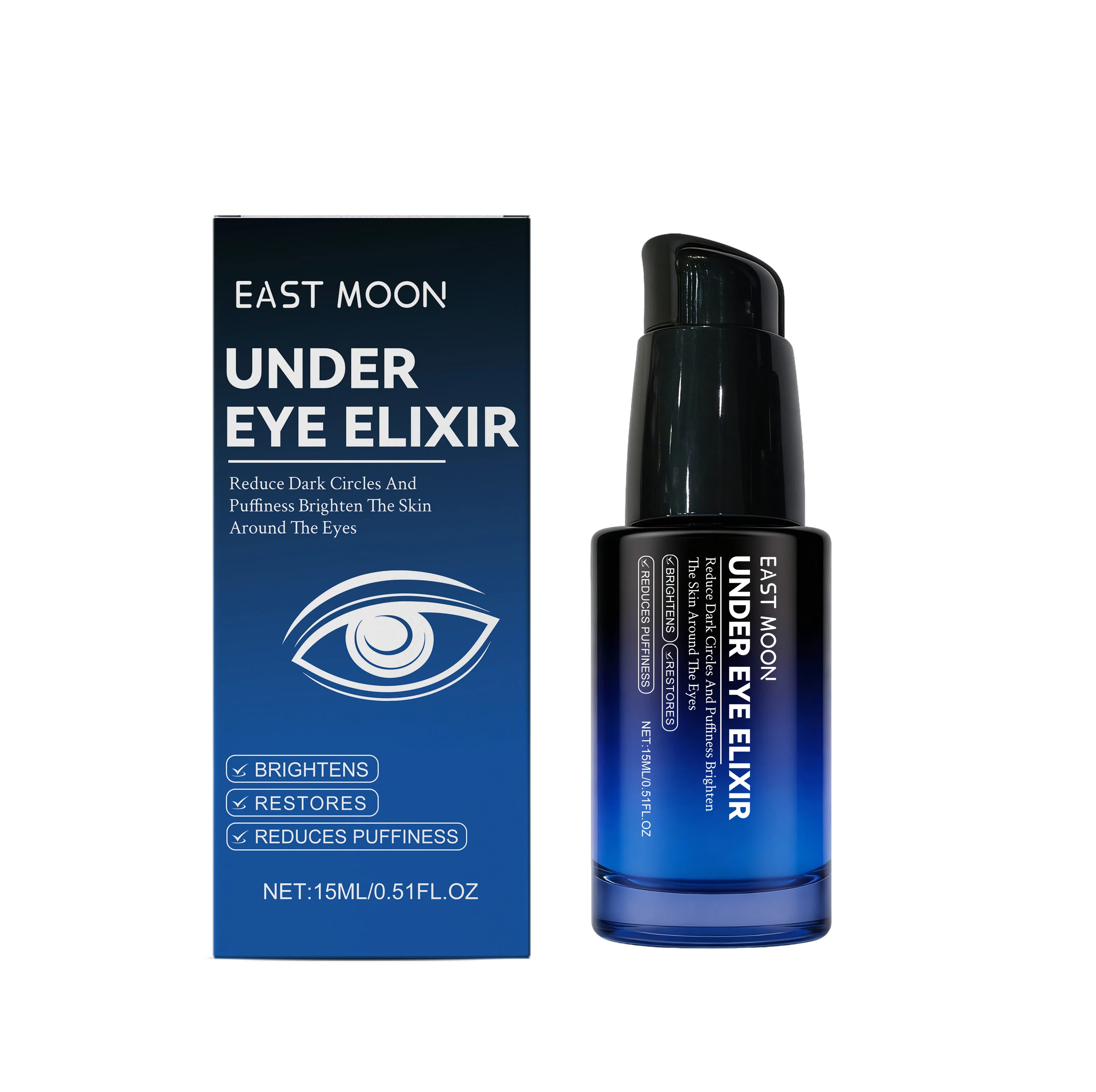 EAST MOON Under Eye Elixir Serum Reduce Dark Circles Puffiness Brighten Firm Smooth Fine Lines Eye Area Skin Care Liquid
