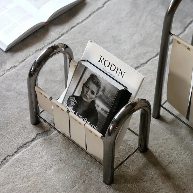 

Modern Metal Leather Magazine Rack Luxury Bookshelf Home Decoration Ornaments Magazine Rack Model Division Housewarming Gifts