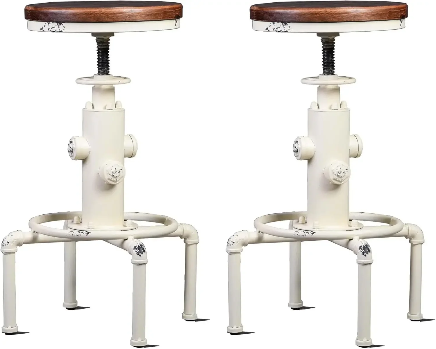 

Aged Antique Vintage Industrial Barstool Solid Wood Water Pipe Cafe Coffee Industrial Bar Stool Set of 2 Antique White