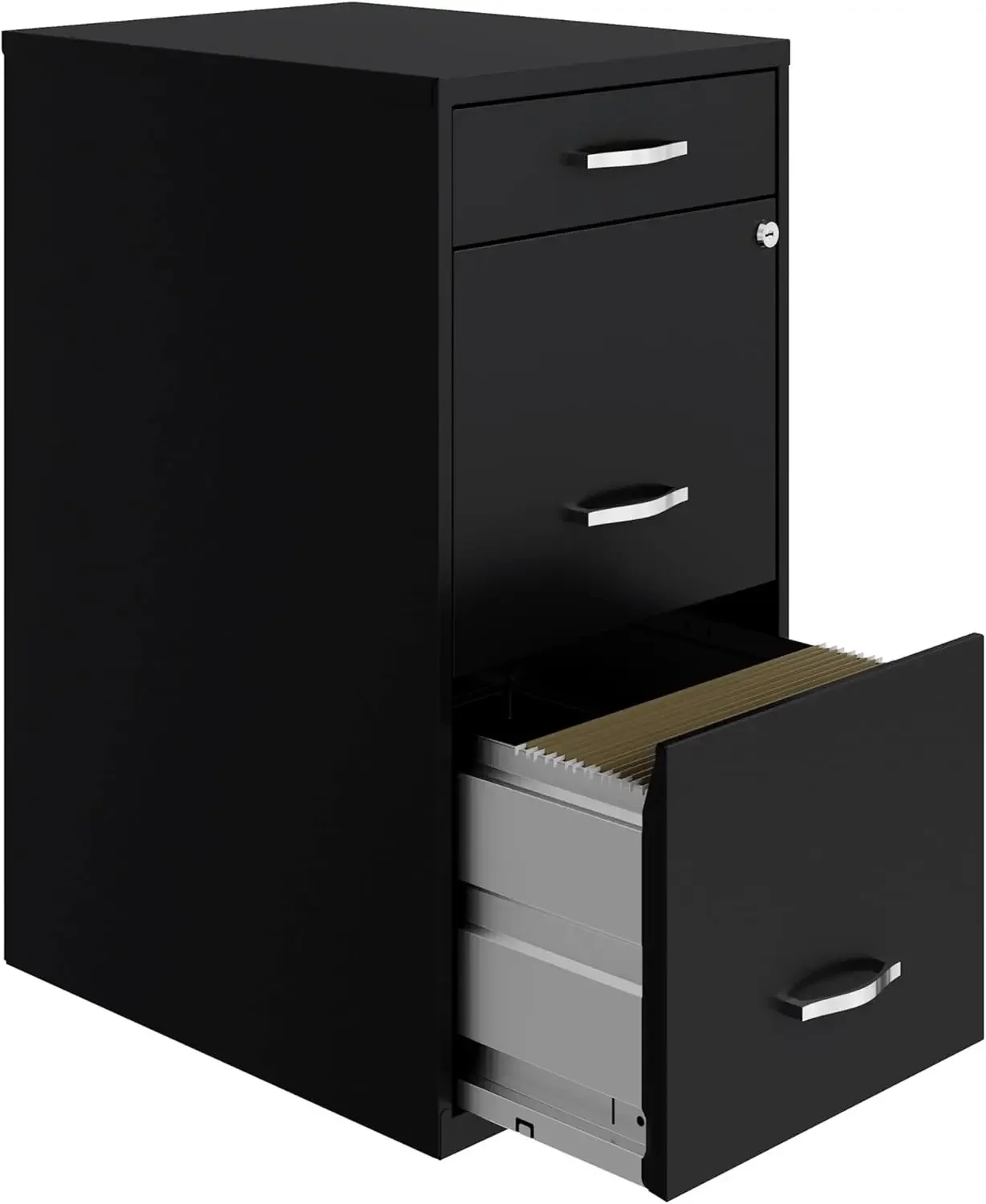 Industries Space Solutions 18in Deep 3 Drawer Metal Organizer File Cabinet Black, Letter Size, Fully Assembled