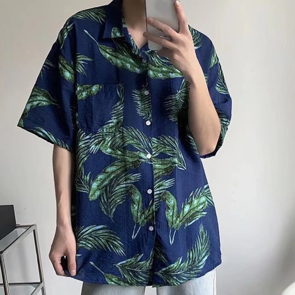 Tops Shirt Beach Club Daily Floral Leaves Print Patch Pocket Quick Drying Slight Stretch Summer Hawaiian Shirt