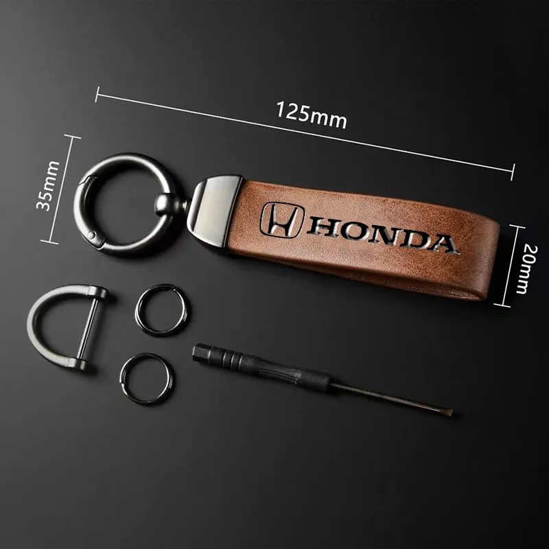 Car Logo Keychain High Quality Leather Key Ring Accessories For Honda Civic Fit Accord City Vezel CR-V S660 Odyssey HR-V Insight view 6