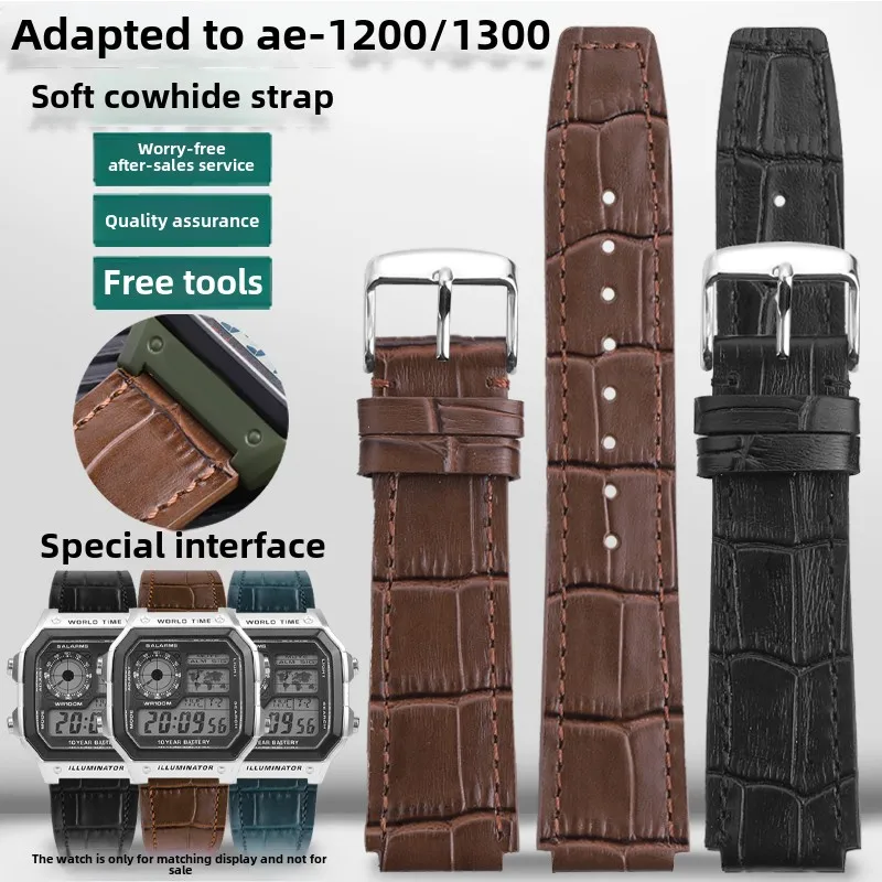 AE1200時計バンド 18mm カシオ AE-1200 AE1300 A158W/A168 W-216H F-91W F84 F105/108用 ソフトカウレザー腕時計ストラップ メンズブレスレット