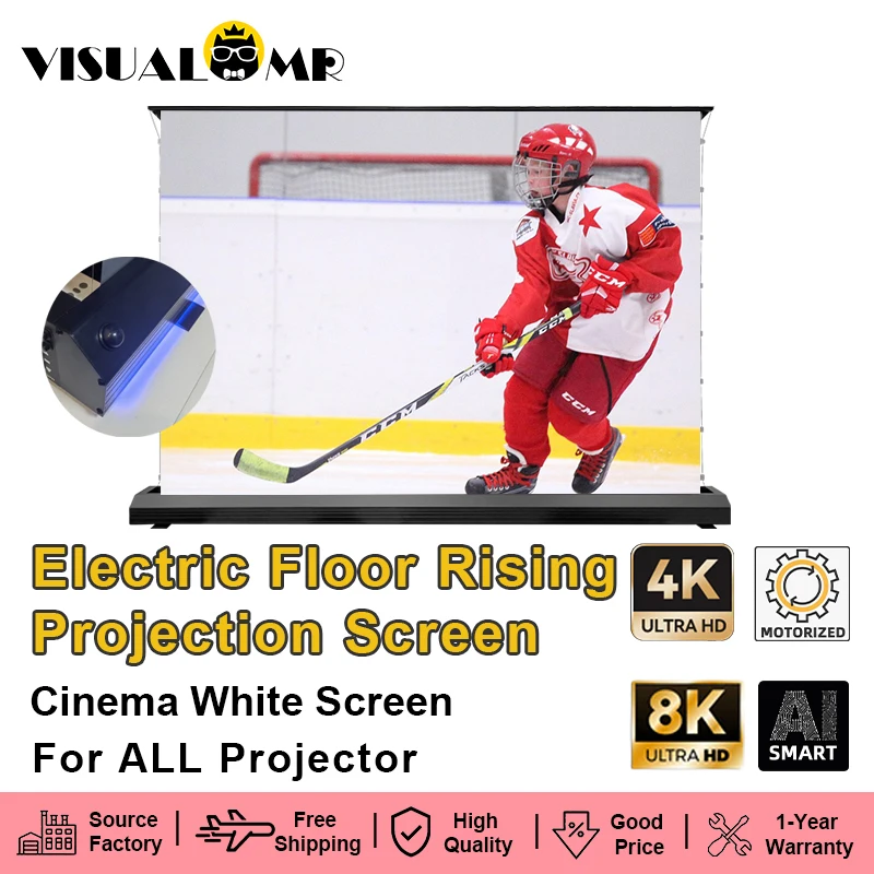 

2025 Hot Electric Floor Rising Cinema White Projector Screen Newly Upgraded 4K/8K Motorized 150inch For Home Theater Projection