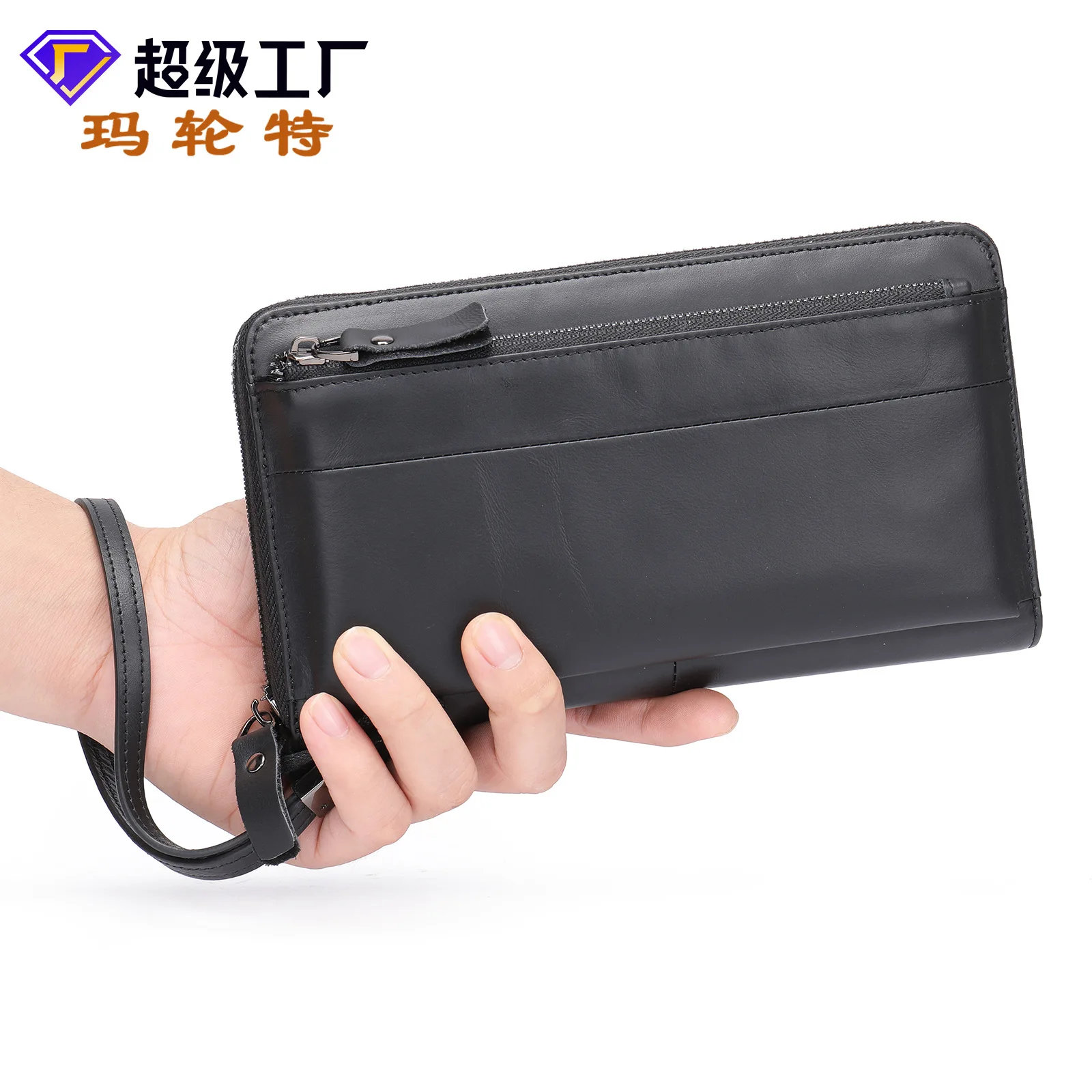 Hand Bag Men's Long Wallet Leather Bag Large Capacity Big Hand Bag Business Silver Card Bag Zero Wallet