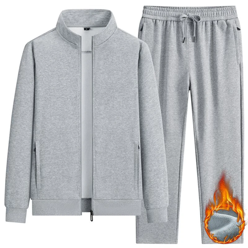 Autumn Winter Men's 2‑Piece Sports Tracksuit Male Thickened Warm Windproof Gym Suit Daily Casual Versatile Outerwear Sets