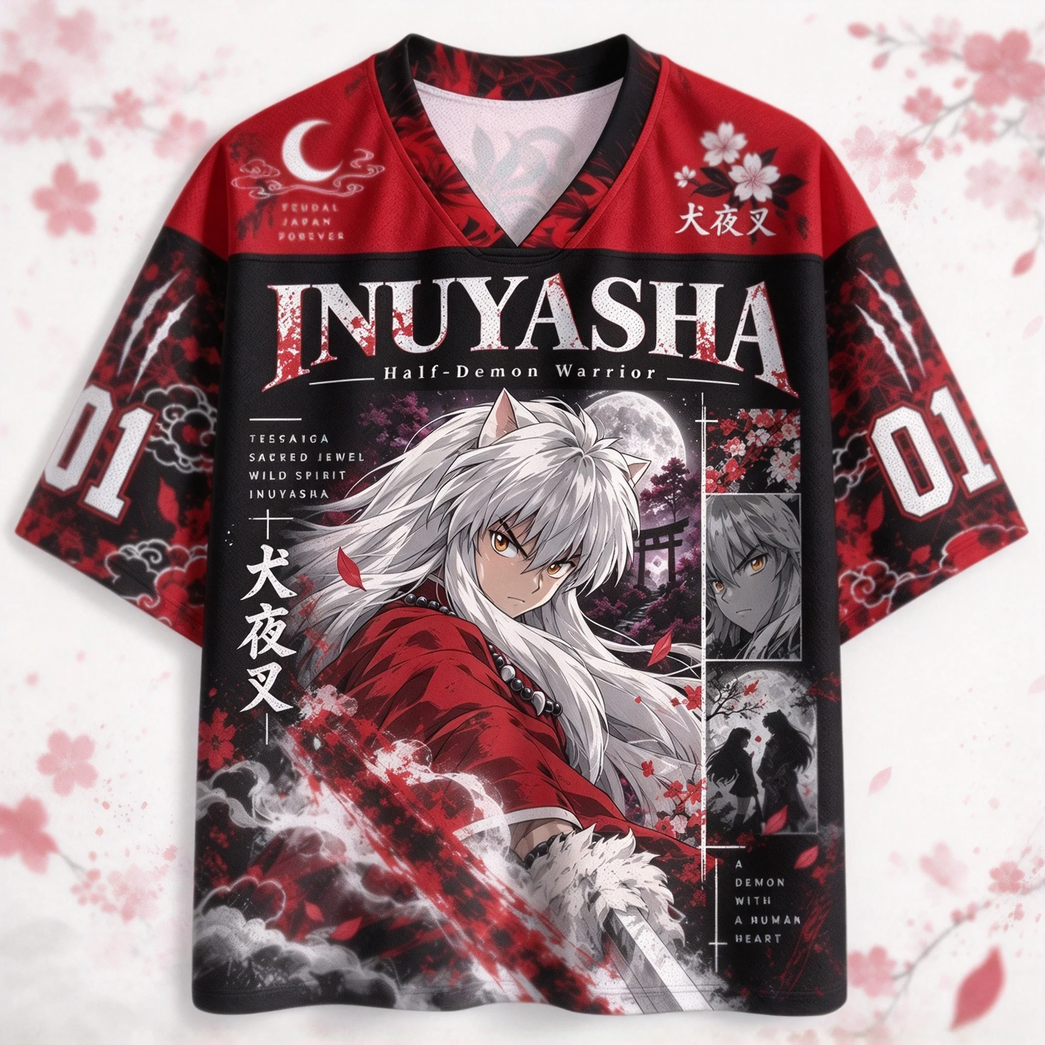 Trendy Anime Manga Inuyasha Character Print V Neck Shirt Unisex Football Jersey Fashion Tee Daily Casual Fan Gathering Outfit