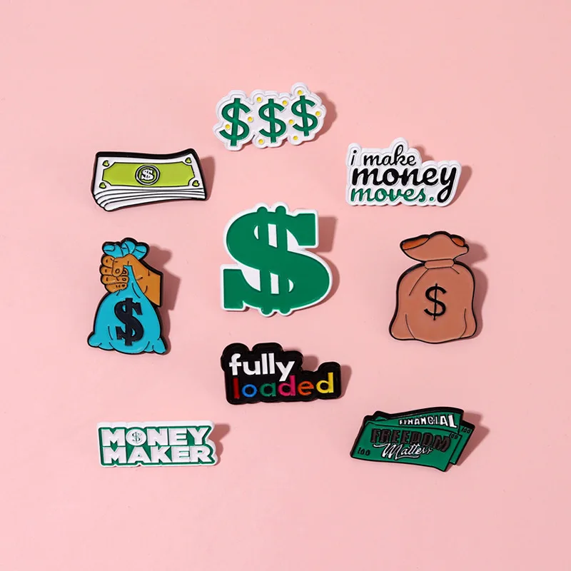 Dollar Money Enamel Brooch Purse Money Maker Fully Loaded Cartoon Money Bag Metal Badge Clothes Lapel Pins Jewelry Friend Gift