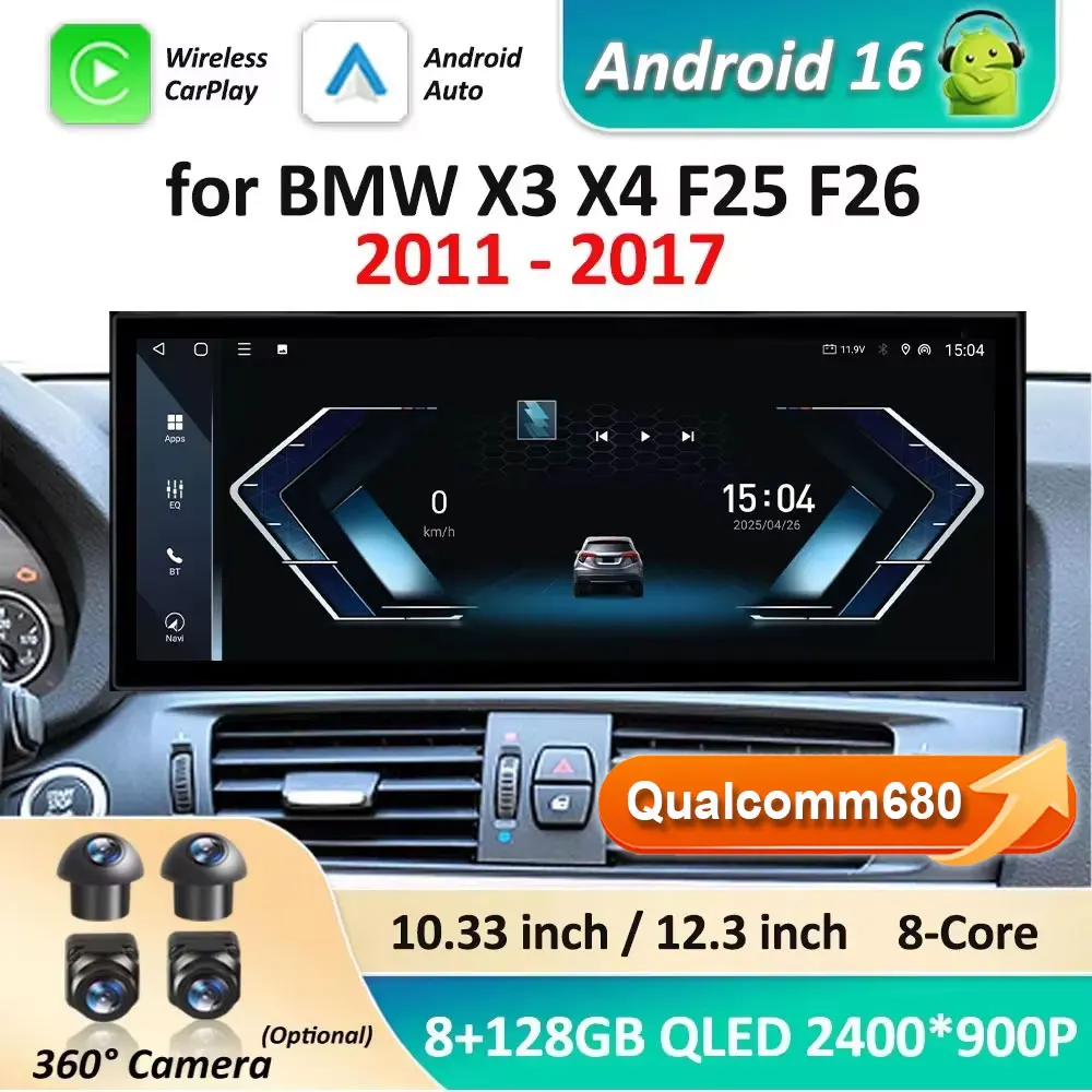 

Car Multimedia Player Android 16 for BMW X3 X4 F25 F26 2011 - 2017 ClC/NBT System Touch Screen WiFi BT Head Unit 4G Navi GPS