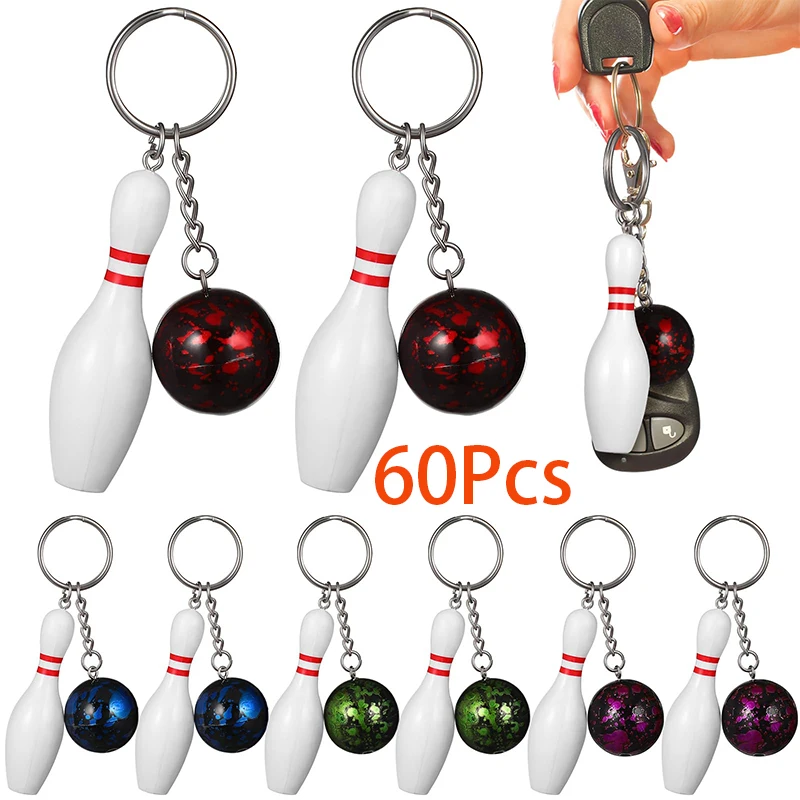 

60Pcs Mini Bowling Keychain Mini Bowling Pin and Ball Keychain Sports Keyring Bowling for Kids Athletes Souvenir