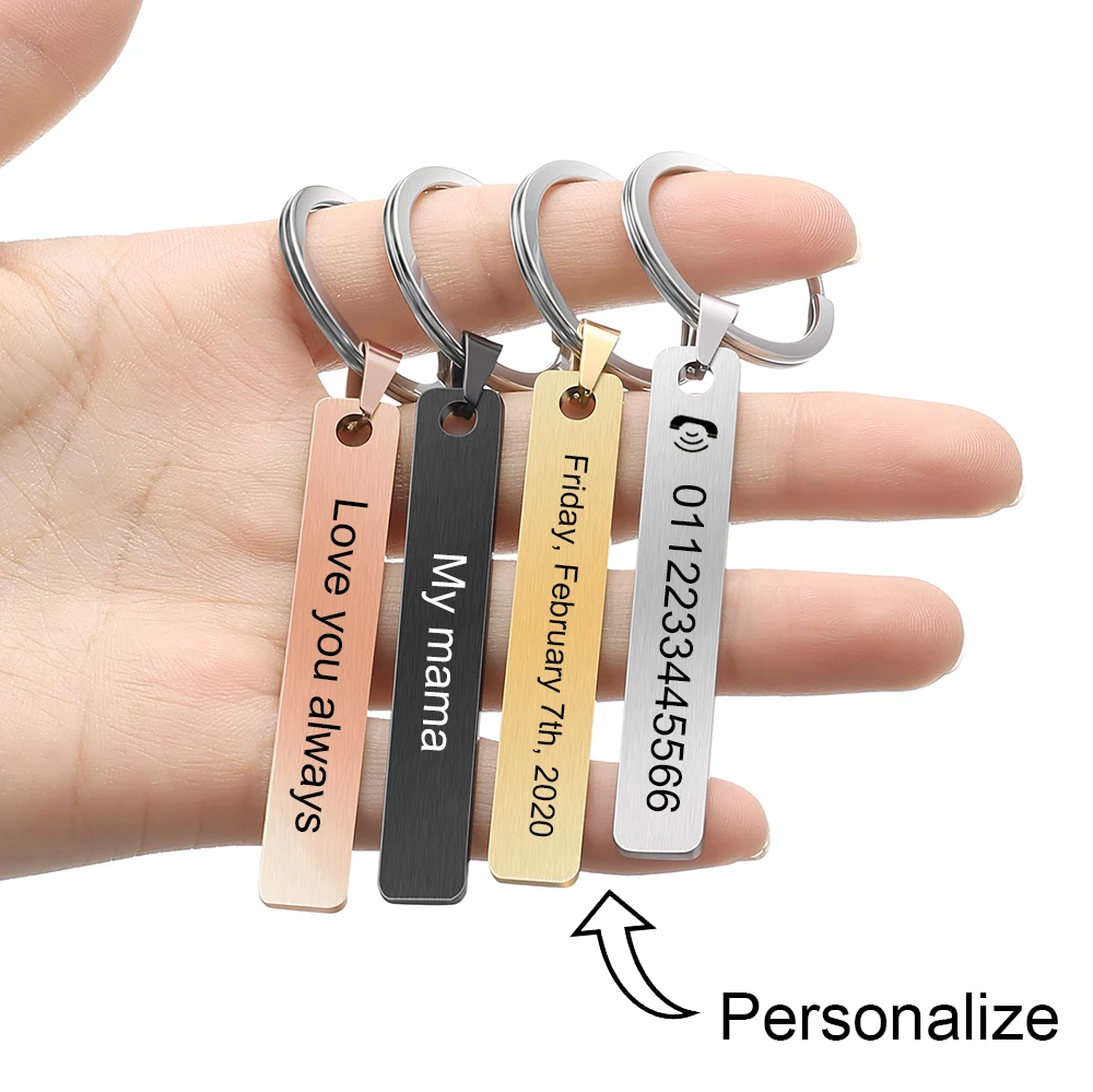 Custom Logo Name Number Keychain Laser Matte Keyring Stainless Steel Personalizado Car Key Chain for Friends Family Gifts