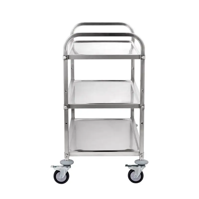 

Kitchen Utility Cart, 3 Tiers, Wire Rolling Cart with 450LBS Capacity, Steel Service Cart on Wheels, Metal Storage Trolley with 80mm Basket Curved Handle PP Liner 6 Hooks, for Indoor and Outdoor