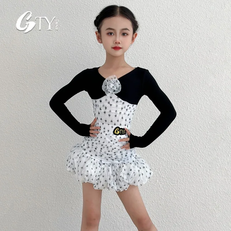 

Customized GTYdance Latin Dance Wear Girls' Wave Point Practice Dress Children's Dance Performance Clothing Set