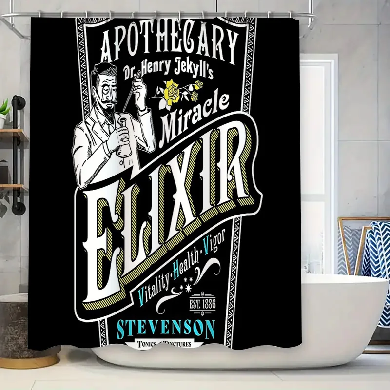 Vintage Doctor Jekyll Apothecary Horror Movie Gothic Halloween Shower Curtain Dark Academia Room Decor Spooky Theater Backdrop