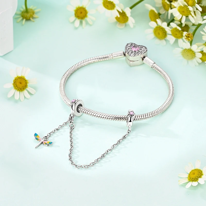 

925 Sterling Silver Dragonfly Flower Safety Zircon Charms Beads Fit 3mm Original Bracelet DIY Women Birthday Anniversary Jewelry