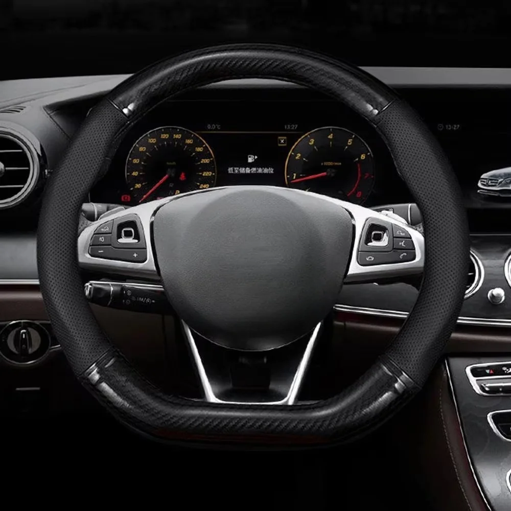 ฝาครอบพวงมาลัยหนังคาร์บอนไฟเบอร์สําหรับ VW สําหรับ BMW สําหรับ Opel สําหรับ Peugeot สําหรับ Hyundai สําหรับ Ford สําหรับ Mazda สําหรับ Toyota สําหรับ Honda
