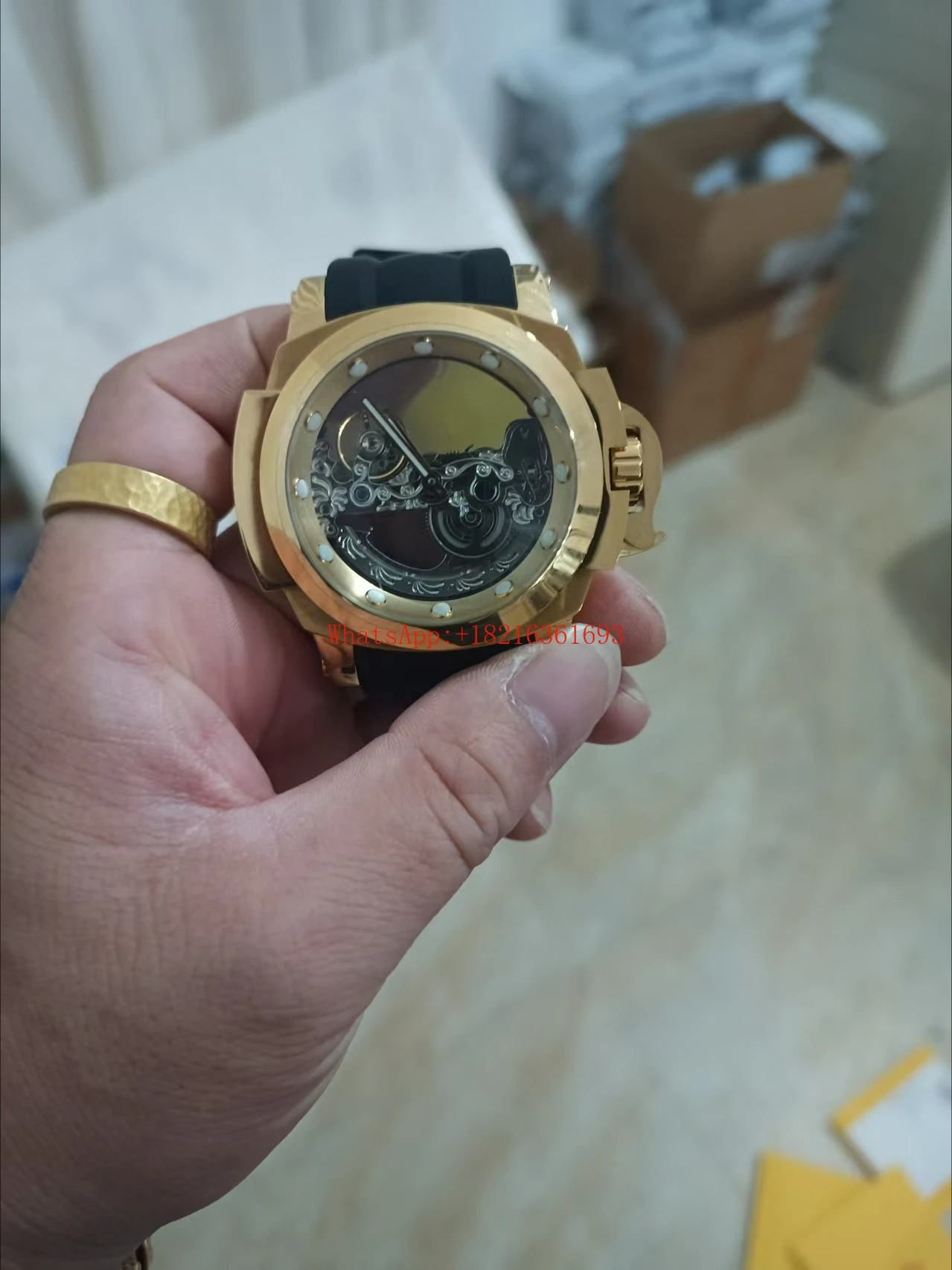 

Автоматические мужские часы с большим циферблатом, многофункциональные, с полым корпусом, водонепроницаемые, механические