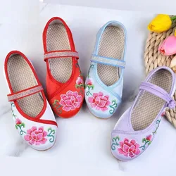 Kids Embroidered Shoes for Girls Chinese Style Cotton Cloth Shoes Children Comfortable soft-soled Flat Hanfu Shoes red pink blue