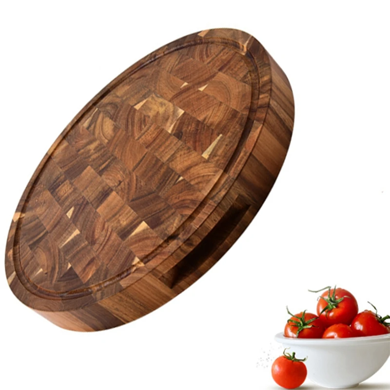 Tablas de cortar de grano de extremo de madera de Acacia, bloque de carnicero de madera, tabla gruesa de madera, tablas de cortar de madera redondas