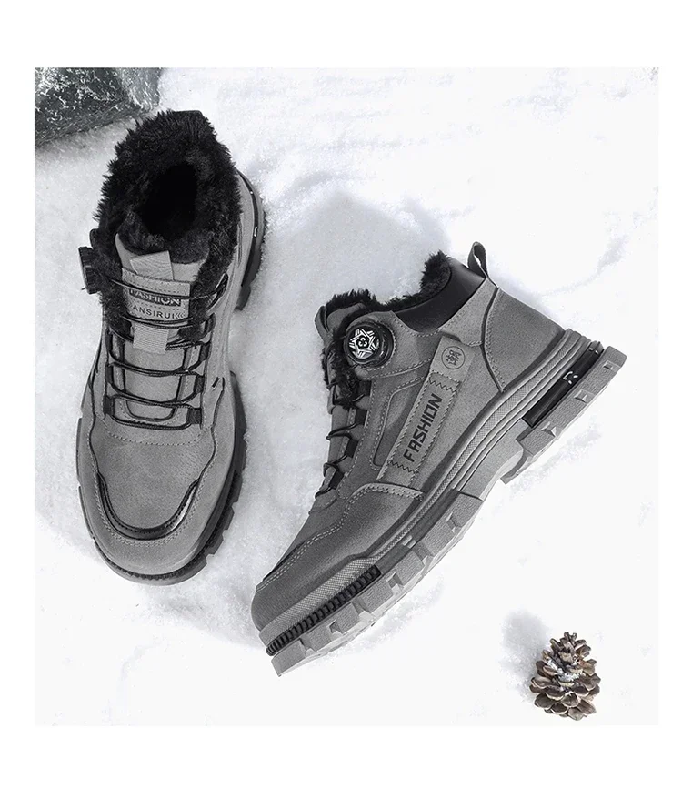 Herren Winterstiefel mit Plüschfutter, Schnürstiefel mit Drehverschluss, rutschfeste, strapazierfähige, warme Outdoor-Arbeitsstiefel – Detail 13