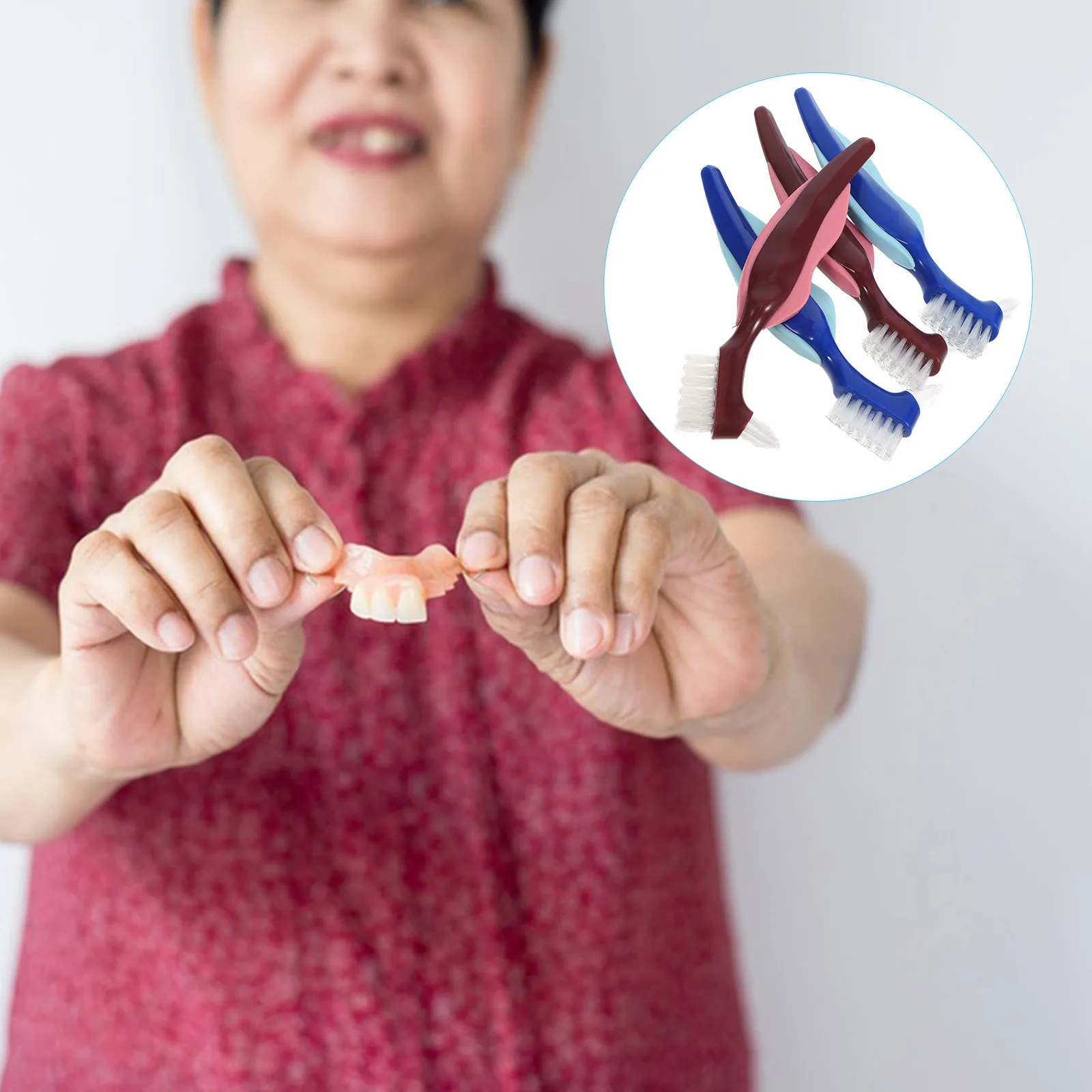 

4 Pcs Retainer Denture Cleaning Brush Elder Sided Nylon Double-sided Toothbrush