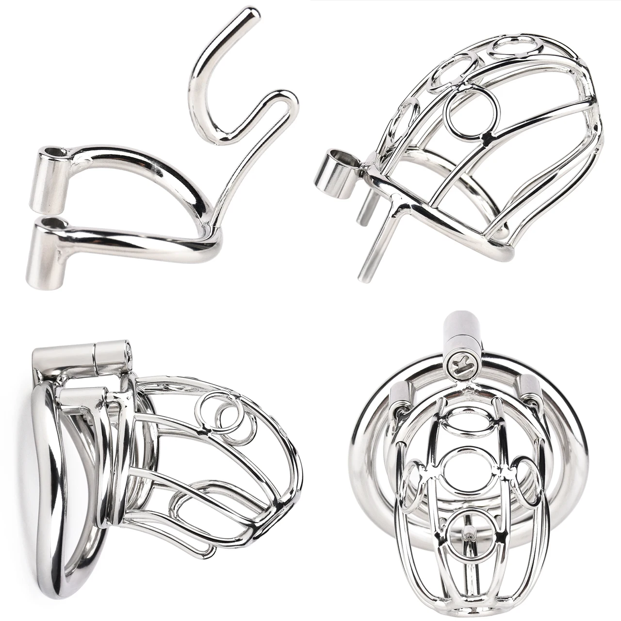 FRRK Metal P.A Chastity Cage with Prince Albert Piercing Device for Men with PA Hole on Penis Steel Penetration Adult Sex Toys