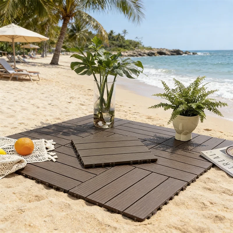 Eco-Friendly WPC Interlocking Decking Recyclable Low-Maintenance Floor Tiles for Outdoor Indoor Applications, Resists Rot, Mold