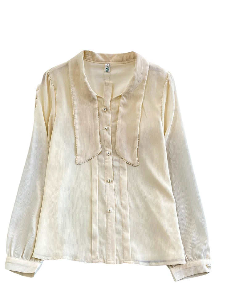 Ochrona przed słońcem Luźna długa koszula damska Jesień Zima Dojazdy do pracy Ozdobne guziki z perłami Odzież wierzchnia Ele Classy Kołnierzyk typu tie