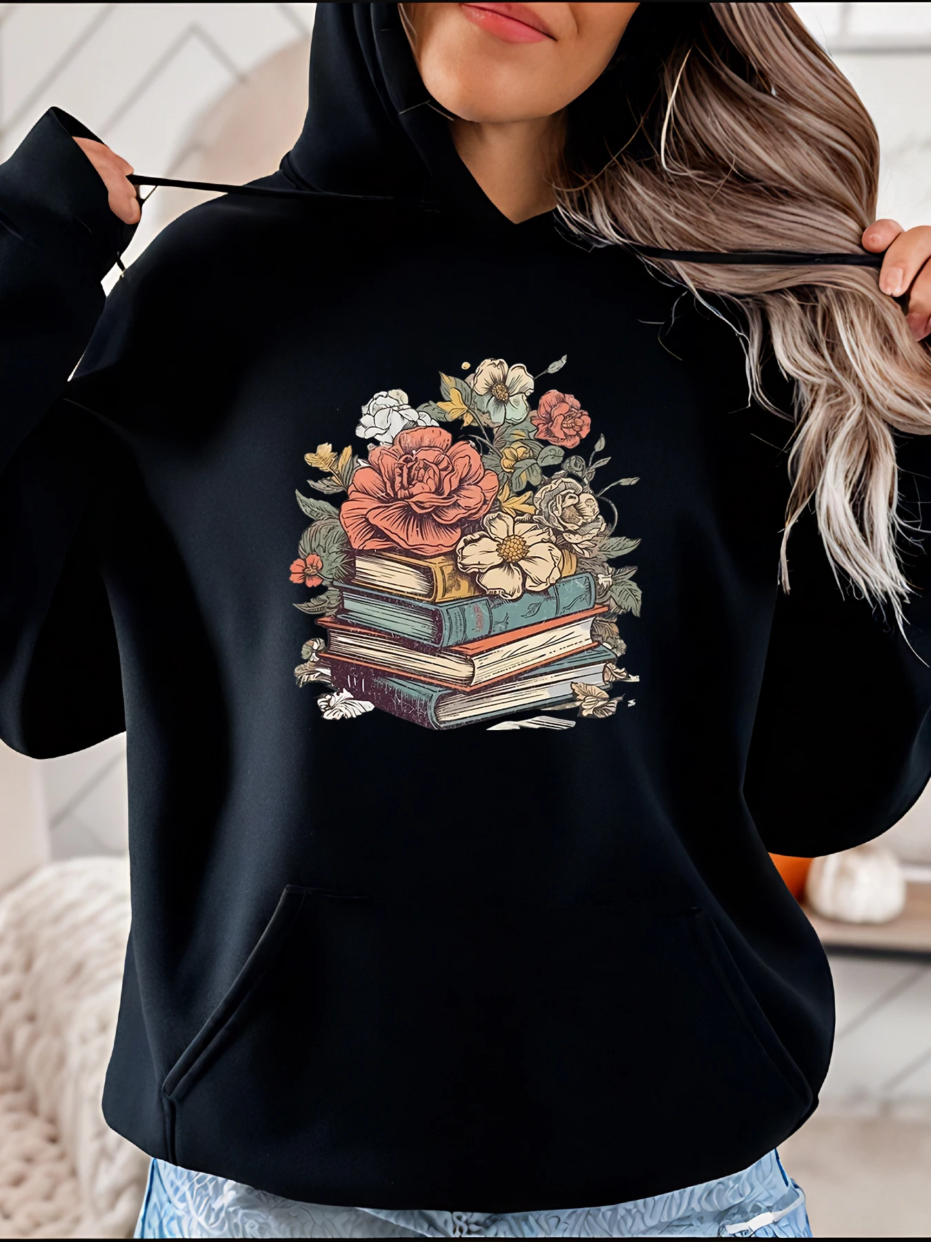 

Женская повседневная толстовка с принтом книг и цветов для любителей чтения и книжных червей