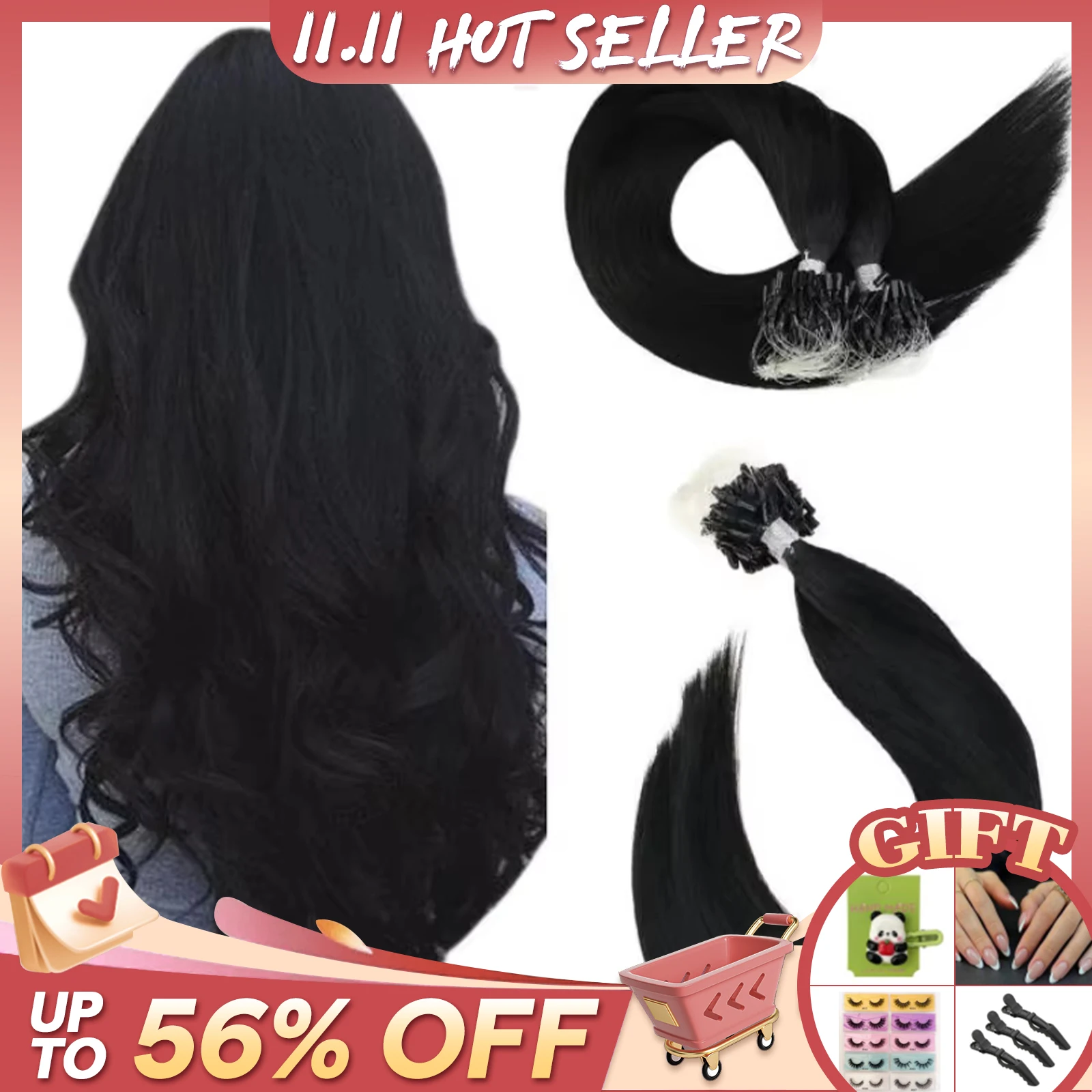 

LaaVoo Remy Micro Link Наращивание волос Человеческие волосы 50 г 14-24 дюйма Бразильские натуральные прямые человеческие волосы Предварительно склеенные волосы с микропетлями