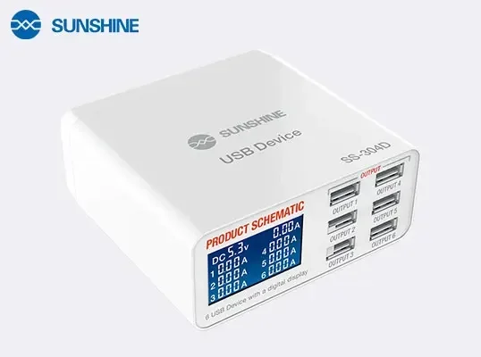Sunshine RELIFE 304P SS-304D SS-304Q Smart 6 Port USB Digital Display Lightning Charger for IPhone Samsung Huawei Xiao Vivo Opop